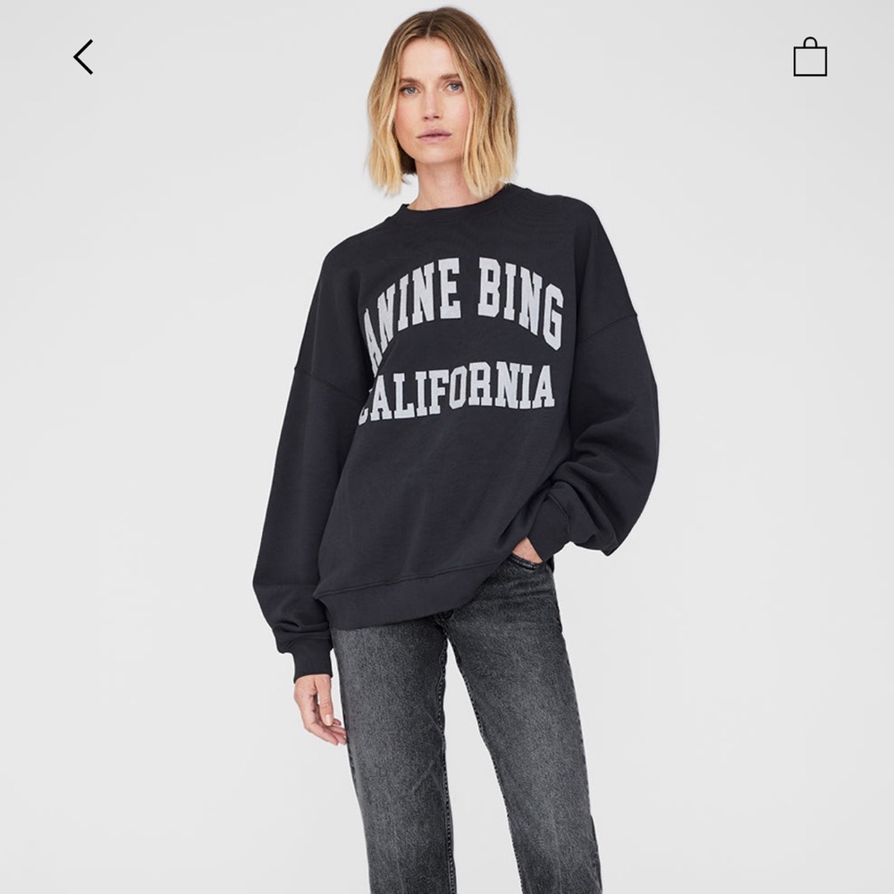 Anine Bing Miles Oversized Sweatshirt Crewneck, vintage black, size small, new